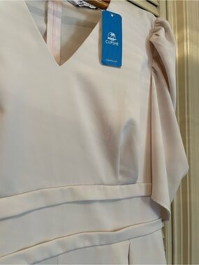 NWT Ivory Blush Cupshe V-Neck Puff Sleeves Wide Leg Jumpsuit